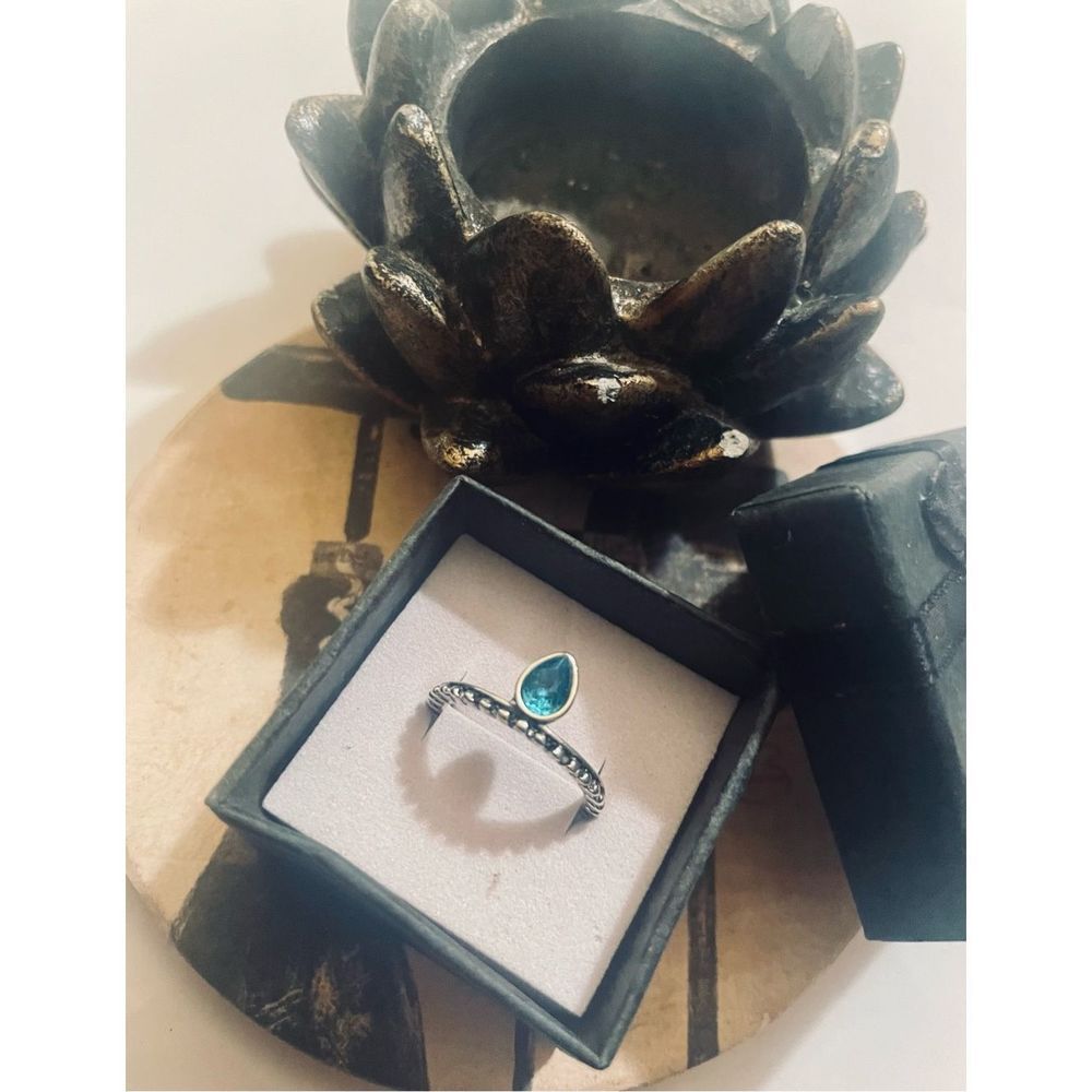 Pretty blue stone TEARDROP BOHO SILVER RING - Picture 5 of 6